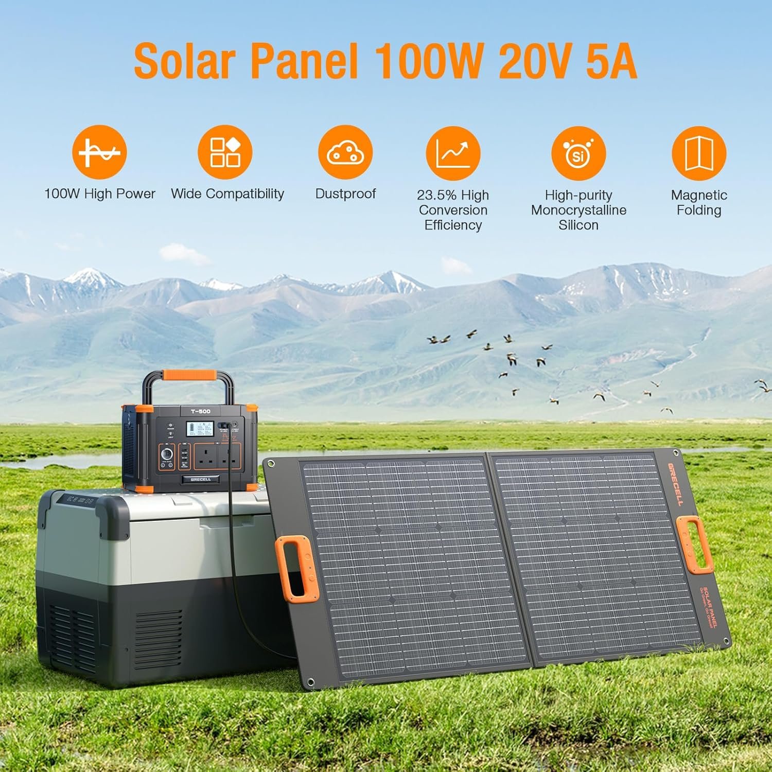 GRECELL 100W Solar Panel for Power Station Generator, 20V Portable Foldable Solar Cell Solar Charger with MC-10 High-Efficiency Battery, Solar Charger Charger for Outdoor Camping RV Hiking - Image 2